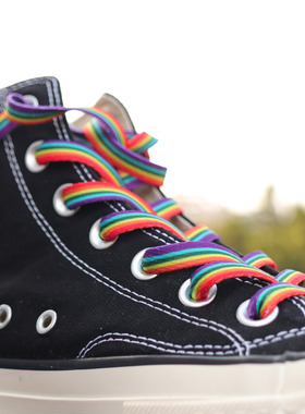 买一送一鞋带女潮流个性彩色彩虹印字字母鞋带帆布鞋1970aj星空