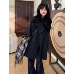 韩系高级感黑色毛呢外套女秋冬季2025新款小个子加厚短款呢子大衣