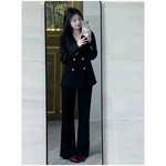 黑色西装外套女正装2025春秋新款高级感面试职业西服套装微喇叭裤