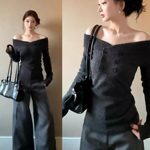 韩系巨好看一字肩灰色毛衣女秋冬2025新款辣妹气质针织衫内搭上衣