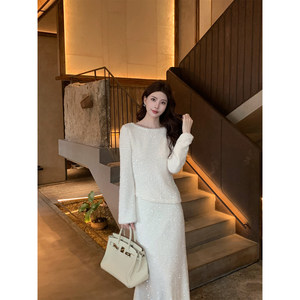 坤总KUN【绒雾星河】冬季针织套装女高级感上衣鱼尾半身裙两件套