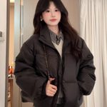 黑色立领短款羽绒棉服女款冬季2025新款保暖棉袄加绒加厚棉衣外套