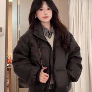 黑色立领短款羽绒棉服女款冬季2025新款保暖棉袄加绒加厚棉衣外套