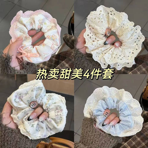 2025新款蕾丝少女甜美芭蕾风发圈女头花马尾头绳可爱大肠扎头发绳