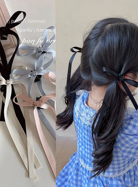 2024新款超仙儿童蝴蝶结飘带抓夹甜美公主芭蕾风丝带发夹发卡头饰