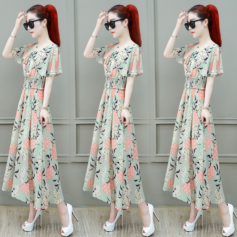 爱依服旗舰店气质女神范夏装连衣裙2020新款初春流行雪纺碎花裙子