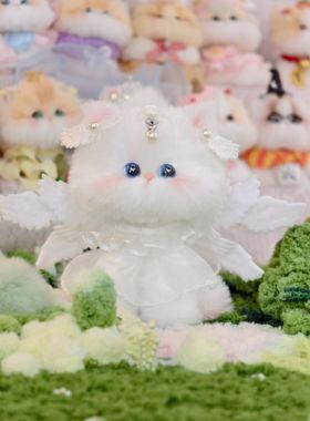 【大款】原创设计13cm蓝眼白猫天使成品扭扭棒萌宠玩具汽车摆件