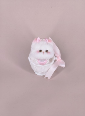 【茶杯白猫】原创设计粉红猫猫汽车摆件成品小猫玩具礼物带杯子