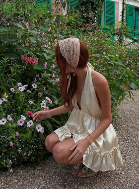 Lace slim fit party perspective sexy dress法式浪漫性感深露背