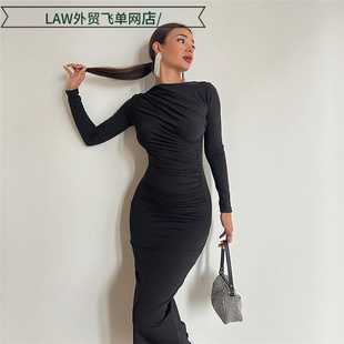 sleeveless lace dress时尚 Sexy 修身 fit 圆领长袖 包臀纯色 slim