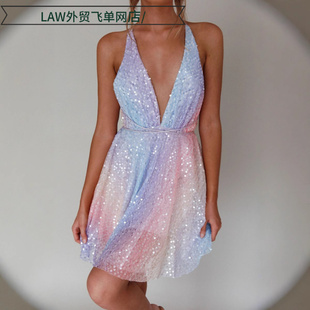 deep top Sexy dress时尚 camisole ball 性感吊带亮片蝴 sequin