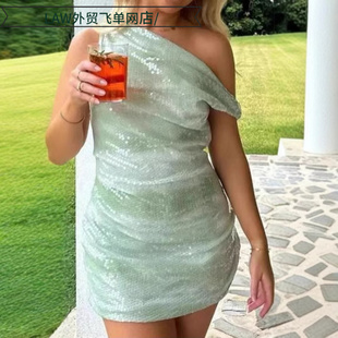 deep top Sexy dress爆款 camisole ball 背带珠片短裙时 sequin