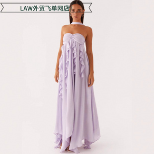 lace Sexy sleeveless fit dress仙女裙春露背挂脖不规则褶 slim