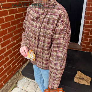 Cotton Thermal Coat立领单排扣格子外套休闲风条纹 Casual Sexy