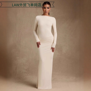 neck party Sexy 高级感纯色长款 deep dress春夏修身 包臀 satin