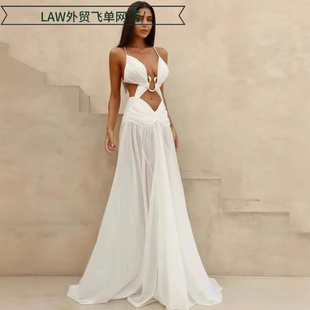 deep camisole top dress洋气网纱吊带长裙法 Sexy ball sequin