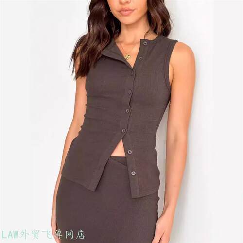 Strap vest knitted sexy base top逊纯色性感无袖纽扣开衫