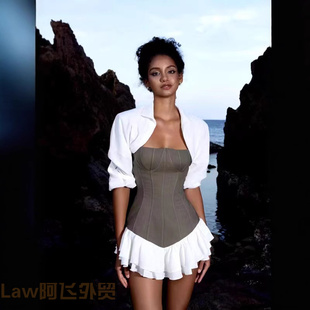 sexy dress越南小众设计美式 floral strapless print Flattering