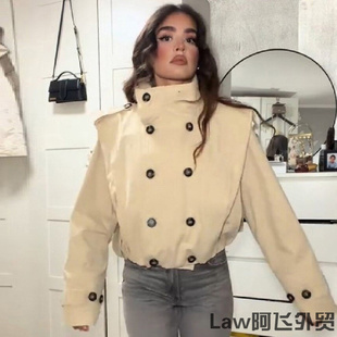 Sexy Sleeve Loose Jacket Coat肩章设计宽松短款麂皮风衣外套女