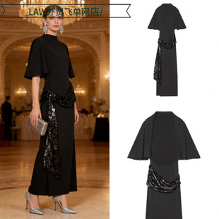 deep neck party 性感露背收腰珠片腰带迷 Sexy dress时尚 satin