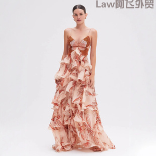 Fitted Dress时尚 Floral Strapless 多层荷叶边蝴蝶连 Print Sexy