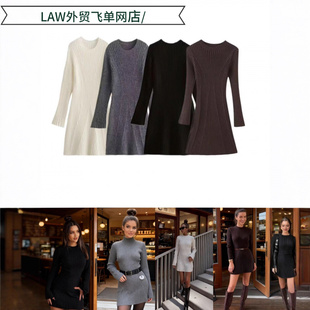 neck party Sexy 长袖 deep dress时尚 针织包臀连衣裙 satin