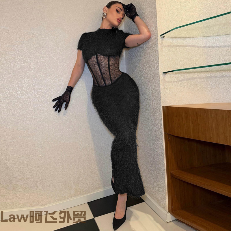 Lace-cutsexysatinprintdress风