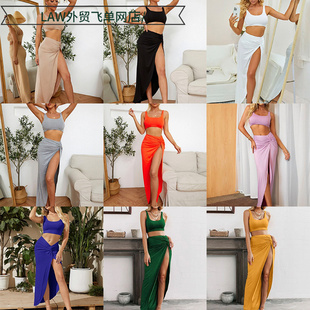 deep top Sexy dress吊带抹胸中长款 camisole ball 纯色 sequin