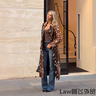 Sexy Sleeve Loose Jacket Coat小鹿斑比两粒扣长款毛呢大衣外套