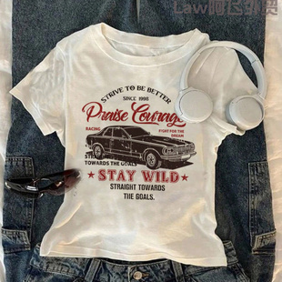 Printed shirt汽车图案印花修身 women fit slim sexy short