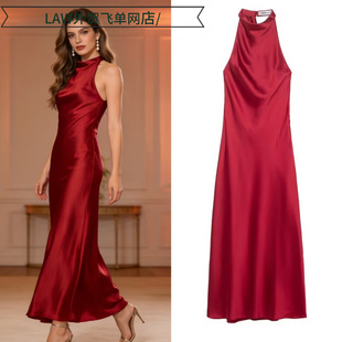 neck party Sexy 时尚 deep dress爆款 性感丝缎质感挂脖领 satin