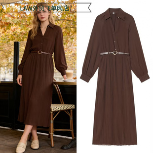 satin party deep neck dress现货优雅配腰带褶皱连衣裙优 Sexy