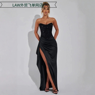 deep neck party 拼接裹胸上 Sexy dress性感辣妹亮片冬季 satin