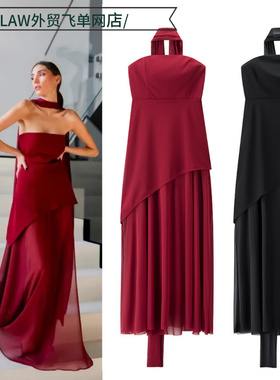 Sexy satin deep V-neck party dress性感性感露肩不规则开衩连衣