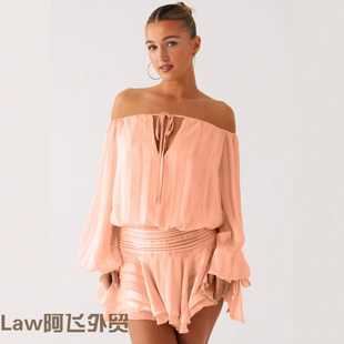 women long sleeved 性感压褶 Lace shirt现货露肩通勤时尚 sexy