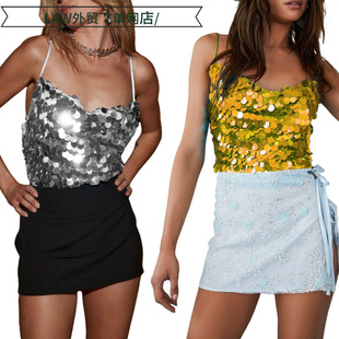 deep top Sexy dress大小不规则亮片时尚 camisole ball sequin