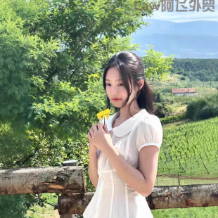 print floral lace dress同款 恤 Sexy 白色娃娃领泡泡袖 vacation