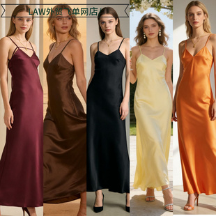 neck party Sexy 优雅迷人袖 deep dress爆款 露背带饰丝缎 satin