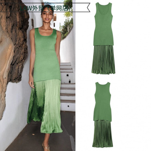 deep neck party 针织小打褶拼接连衣 Sexy dress百搭修身 satin