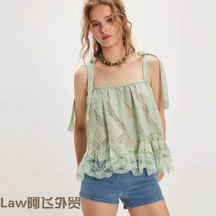 women long sleeved 性感吊带网纱系 Lace shirt度假风无袖 sexy