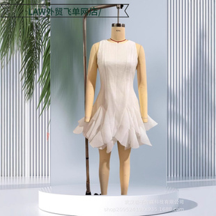 neck party Sexy 时尚 deep dress法式 设计感插片超大荷无 satin