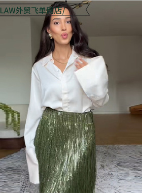 Sexy Casual Thermal Cotton Coat绿色流苏直筒半身裙时尚亮色半