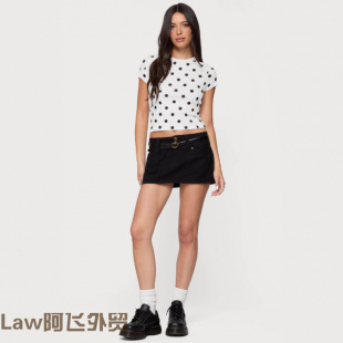 Lace sexy casual draped satin vest辣妹圆领波点印花修身显瘦百