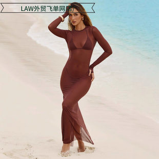 neck party Sexy 网纱连衣裙薄款 deep dress修身 透肉感长 satin