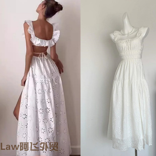 strapless Flattering print floral dress小众刺绣荷叶边白 sexy