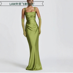 neck party Sexy 吊带纯色修身 deep dress性感性感无袖 连 satin