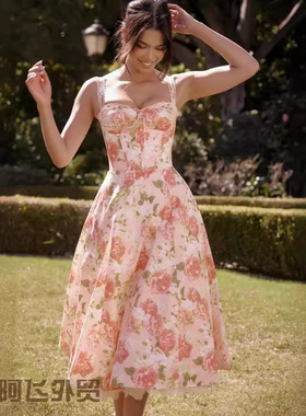 Flattering sexy floral print strapless dress仙女碎花系列法式