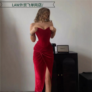 satin party deep neck dress抹胸系带派对连衣裙 Sexy