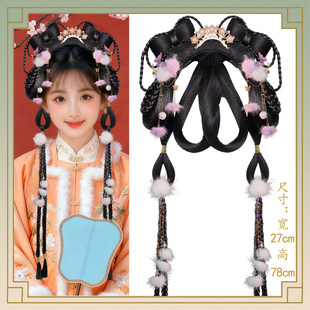 古风汉服假发饰品甜美少女长发辫子发包一体式 发箍发冠发夹全套