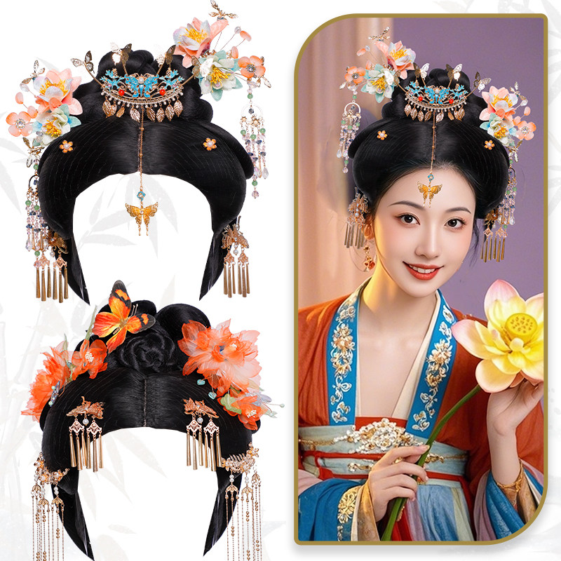 古风女士整顶头套贵妃唐风汉服假发套影视剧同款一体假发唐朝发饰